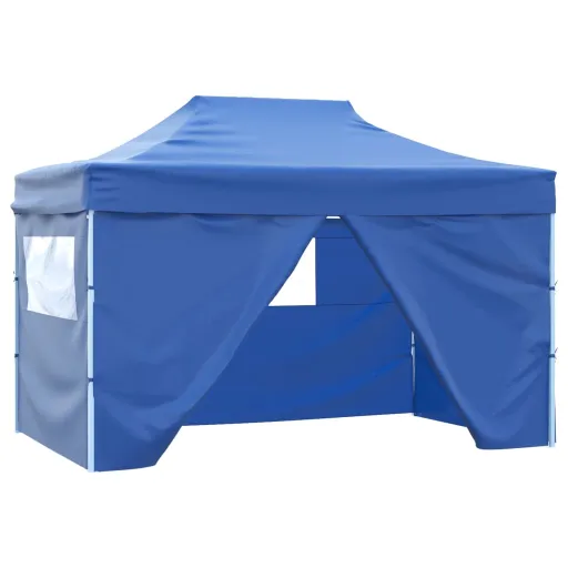 Carpa Plegable Profesional Con 4 Paredes Acero Azul 3x4 m