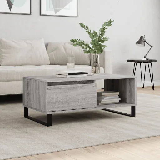 Mesa de Centro Madera Contrachapada Gris Sonoma 90x50x36,5 cm
