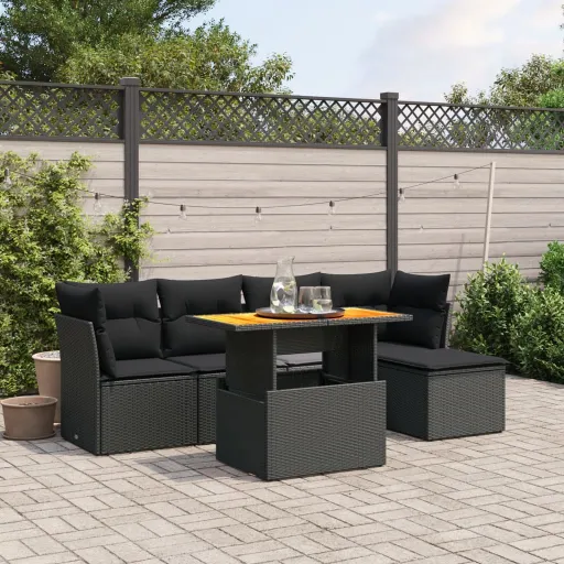 Set de Sofás de Jardín 6 Piezas y Cojines Ratán Sintético Negro