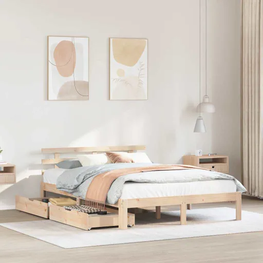 Estructura de Cama Con Cajones Madera Maciza de Pino 135x190 cm