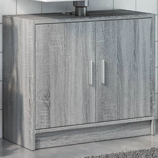 Armario de Lavabo Madera de Ingeniería Gris Sonoma 63x29x55 cm