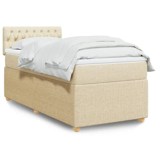 Cama Box Spring Con Colchón Tela Color Crema 80x200 cm