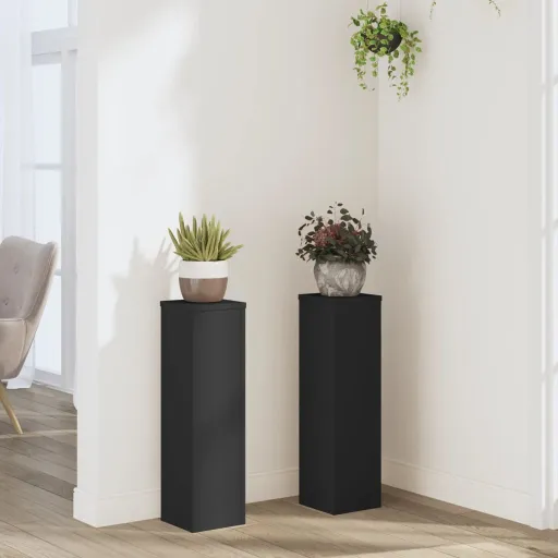 Soporte de Plantas 2 Uds Madera Ingeniería Negro 17x17x60 cm