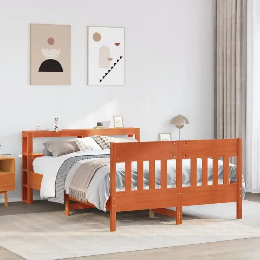 Cama Sin Colchón Madera Maciza de Pino Marrón Cera 140x190 cm