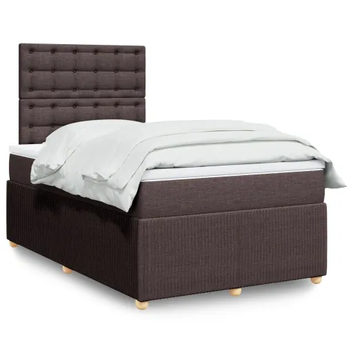 Cama Box Spring Con Colchón Tela Marrón Oscuro 120x190 cm