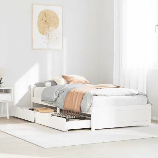 Estructura de Cama Sin Colchón Madera Maciza Blanca 90x190 cm