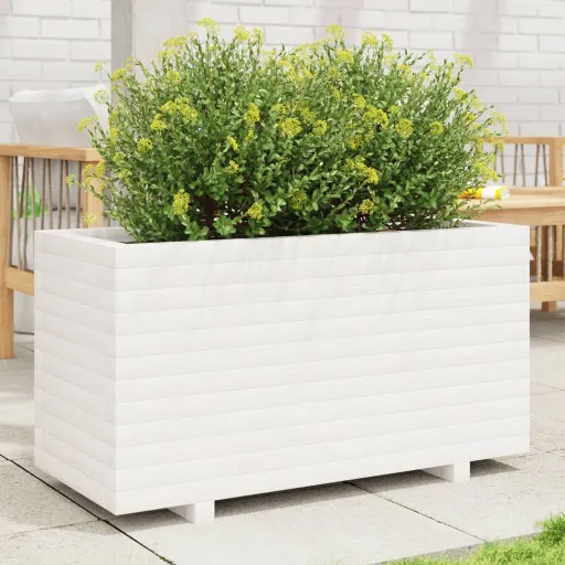 Jardinera Madera Maciza de Pino Blanco 90x40x49,5 cm
