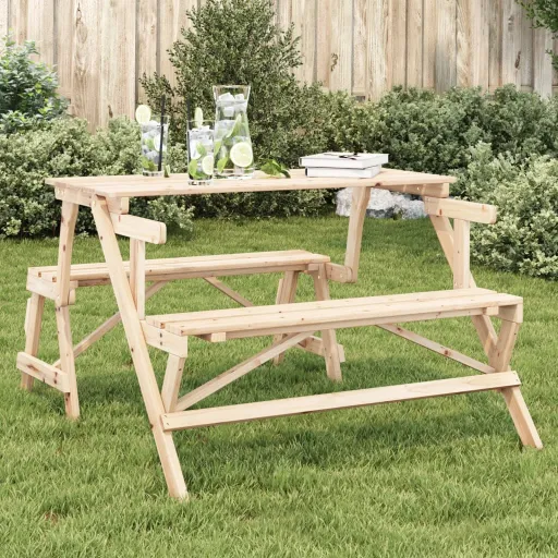 Mesa de Picnic Bancos 2 en 1 Convertible Madera Maciza Abeto