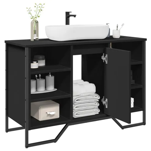 Armario de Lavabo de Baño Madera Ingeniería Negro 91x35x60 cm