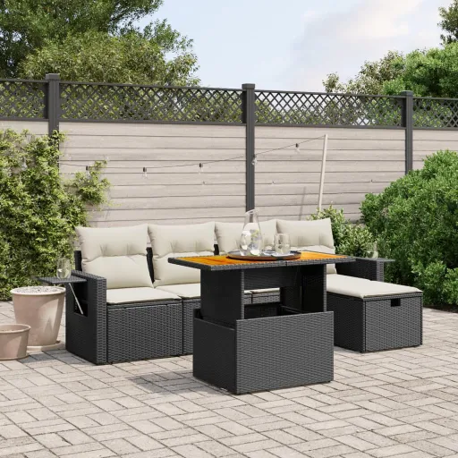 Set de Sofás de Jardín 6 Piezas y Cojines Ratán Sintético Negro