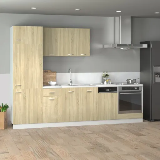 Conjunto de Armarios de Cocina "Lyon" de 7 Piezas de Madera de Ingeniería de Roble Sonoma