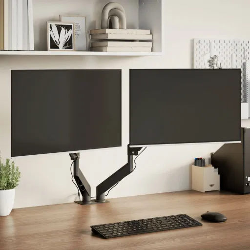 Brazo Monitor Doble Pantalla 27" Max Negro Resorte de Gas 20 kg