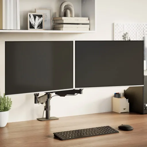 Brazo Monitor Doble Pantalla 27" Max Negro Resorte de Gas 20 kg