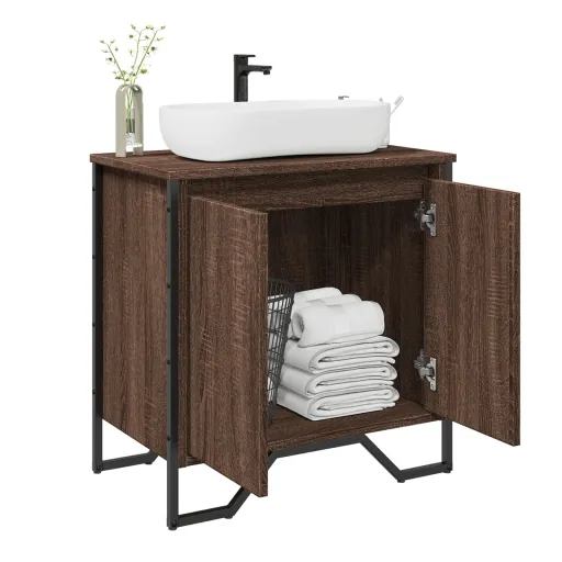 Armario Lavabo Baño Madera Ingeniería Marrón Roble 60x35x60 cm