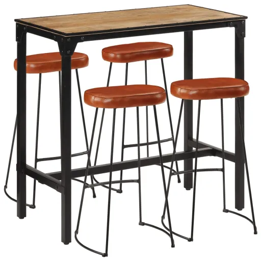 Set de Mesa Alta y Taburetes 5 Pzas Madera Maciza Mango y Metal