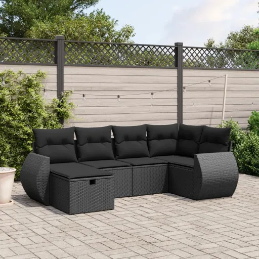 Set de Sofás de Jardín 6 Piezas y Cojines Ratán Sintético Negro