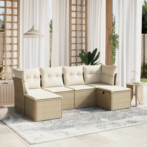 Juego de Sofás Jardín Con Cojines 6 Pzas Ratán Sintético Beige