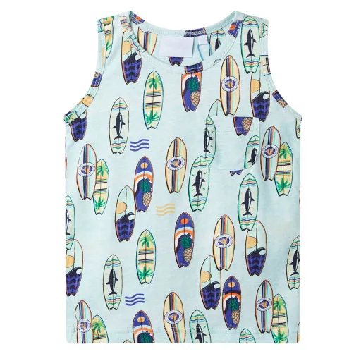 Camiseta Sin Mangas Infantil Azul Suave Mélange 128