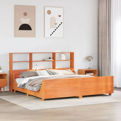 Cama Con Estantería Sin Colchón Madera Maciza Marrón 200x200 cm