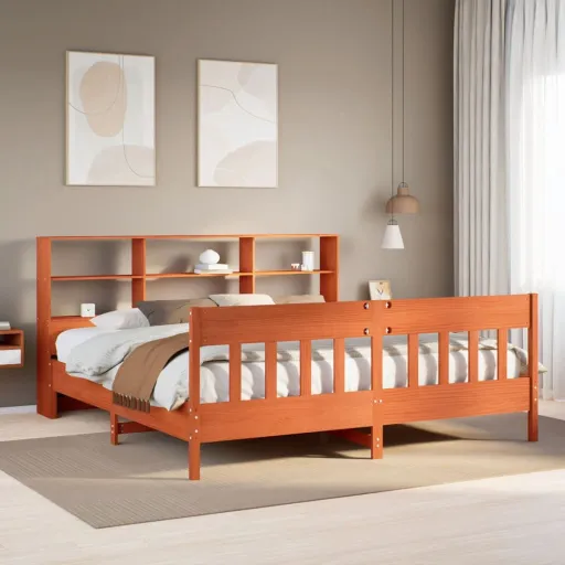 Cama Sin Colchón Madera Maciza de Pino Marrón Cera 200x200 cm