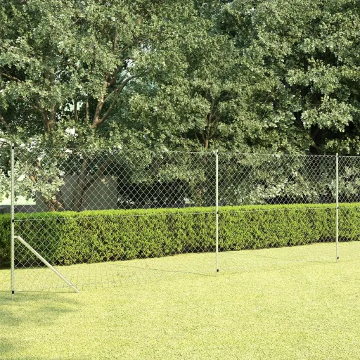 Valla Tela Metálica y Postes Acero Galvanizado Plata 15x1,5 m