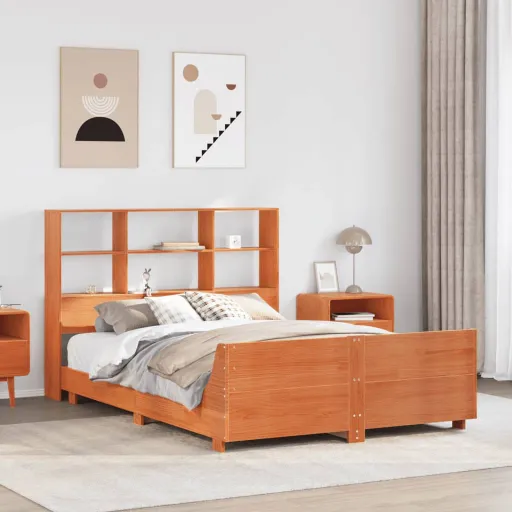Cama Sin Colchón Madera Maciza de Pino Marrón Cera 160x200 cm
