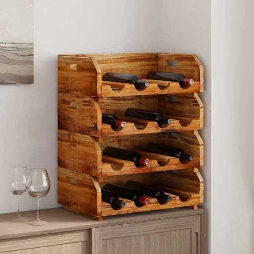 Botelleros Para 16 Botellas 4 Piezas Madera Maciza de Caoba