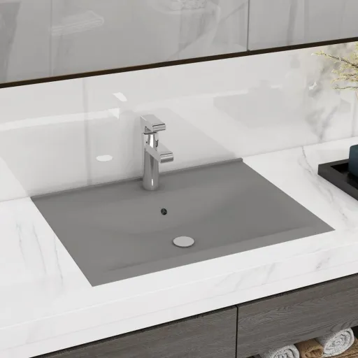 Lavabo de Lujo Con Grifo Cerámica 60x46 cm Gris Claro