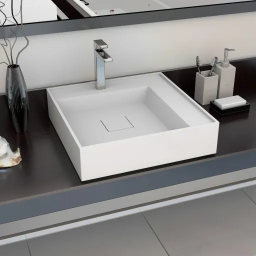 Lavabo 50x50x12,3 cm Resina Mineral/Mármol Blanco