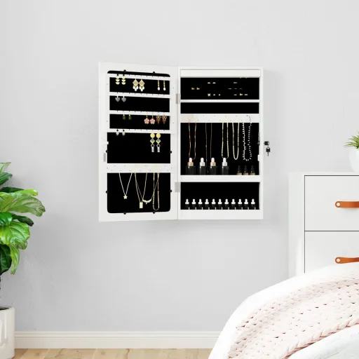 Espejo Con Joyero y Luces LED Para Pared Blanco