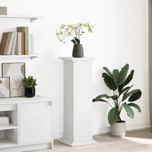 Pedestal Expositor Con Almacenaje Madera Blanco 31x30x90 cm