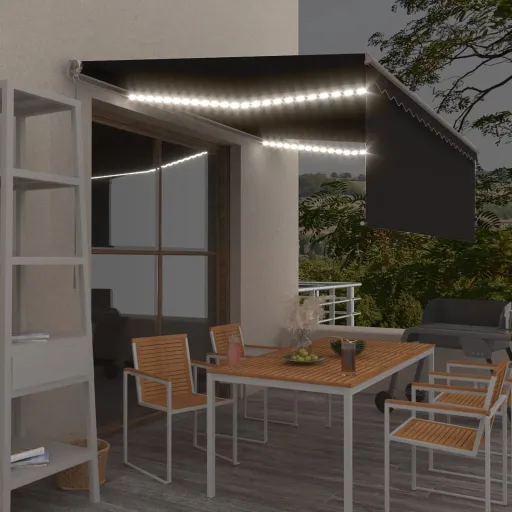 Toldo Manual Retráctil Con Persiana y LED Antracita 4x3 m