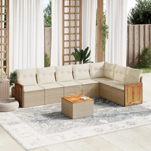 Juego de Sofás de Jardín Con Cojines Beige 8 Pzas Ratán PE