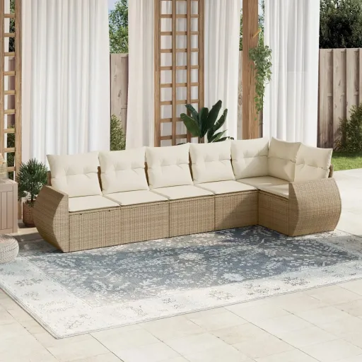 Juego de Sofás Jardín Con Cojines 6 Pzas Ratán Sintético Beige