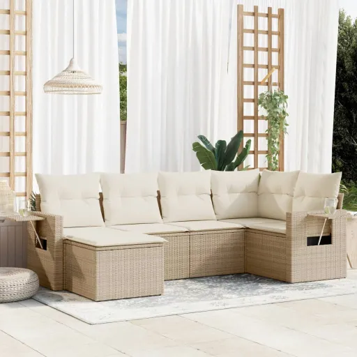 Juego de Sofás Jardín Con Cojines 6 Pzas Ratán Sintético Beige