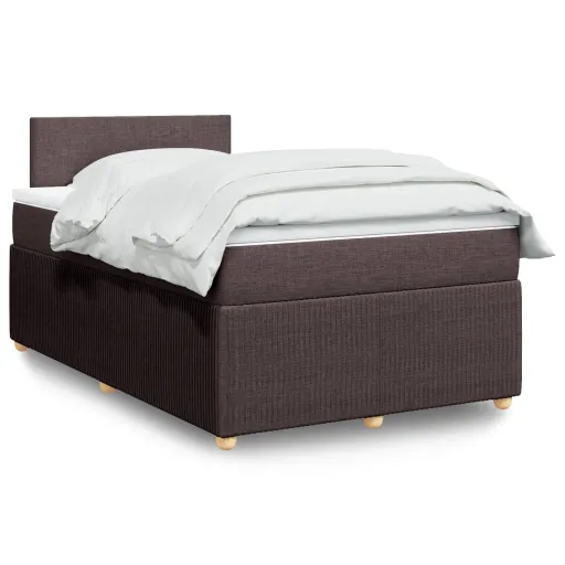 Cama Box Spring Con Colchón Tela Marrón Oscuro 120x190 cm