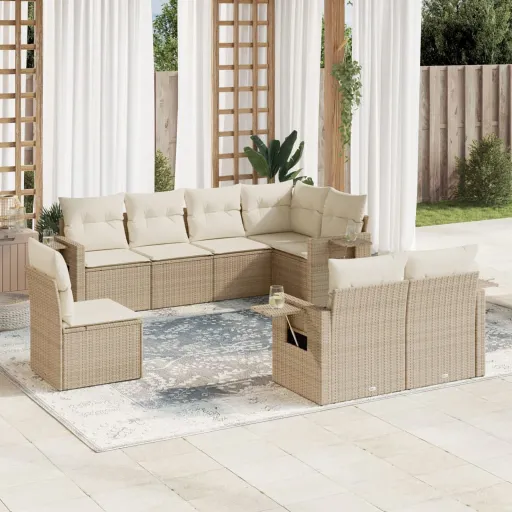 Juego de Sofás de Jardín Con Cojines Beige 8 Pzas Ratán PE