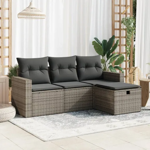 Set de Sofás de Jardín 4 Pzas y Cojines Ratán Sintético Gris