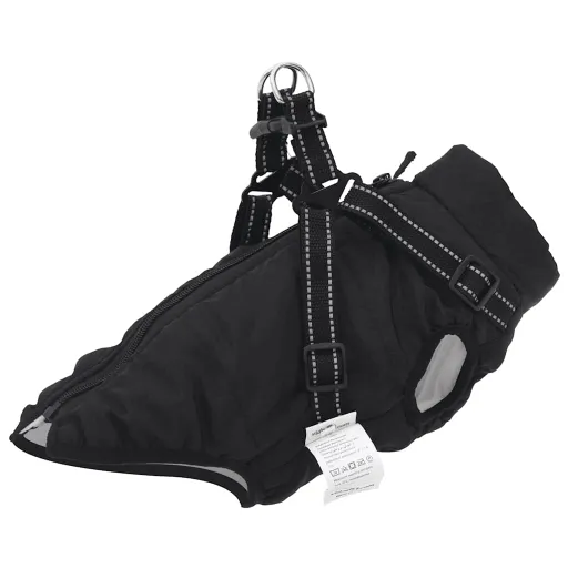 Abrigo Para Perro Con Arnés Impermeable Reflectante L28 Negro