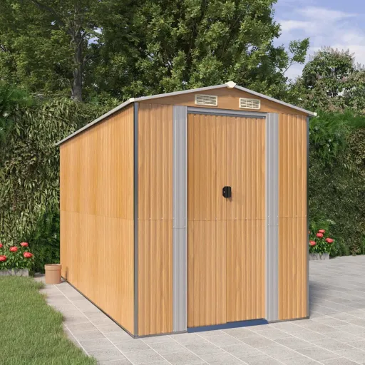 Cobertizo Jardín Acero Galvanizado Marrón Claro 192x357x223 cm