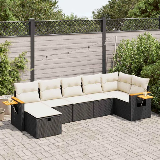Set de Sofás de Jardín 7 Pzas Con Cojines Ratán Sintético Negro