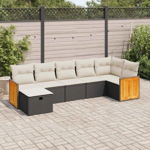 Set de Sofás de Jardín 7 Pzas Con Cojines Ratán Sintético Negro