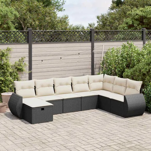 Set de Sofás de Jardín y Cojines 8 Piezas Ratán Sintético Negro