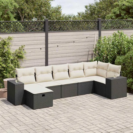 Set de Sofás de Jardín 7 Pzas Con Cojines Ratán Sintético Negro