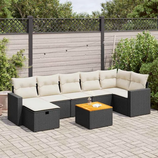 Set de Sofás de Jardín y Cojines 8 Piezas Ratán Sintético Negro