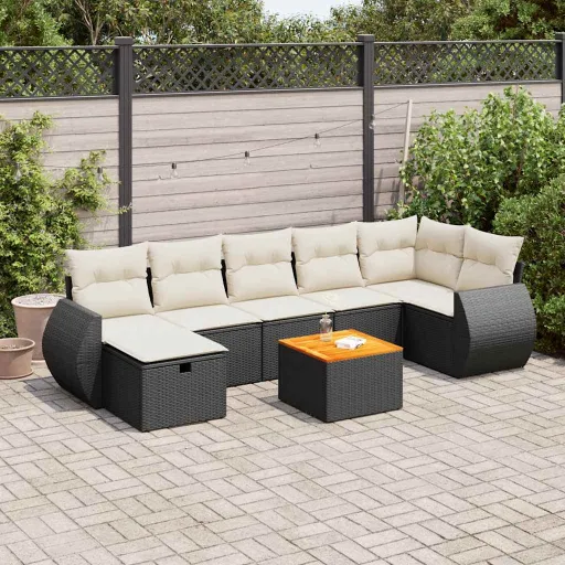 Set de Sofás de Jardín y Cojines 8 Piezas Ratán Sintético Negro