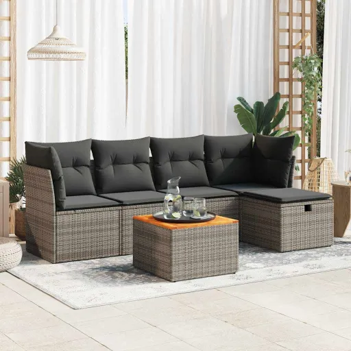 Set de Muebles de Jardín 6 Pzas y Cojines Ratán Sintético Gris