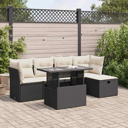 Set de Sofás de Jardín 6 Piezas y Cojines Ratán Sintético Negro