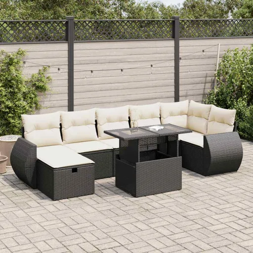 Set de Sofás de Jardín y Cojines 8 Piezas Ratán Sintético Negro