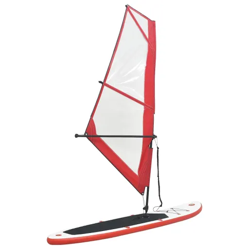 Tabla de Paddle Surf Inflable Con Vela Roja y Blanca